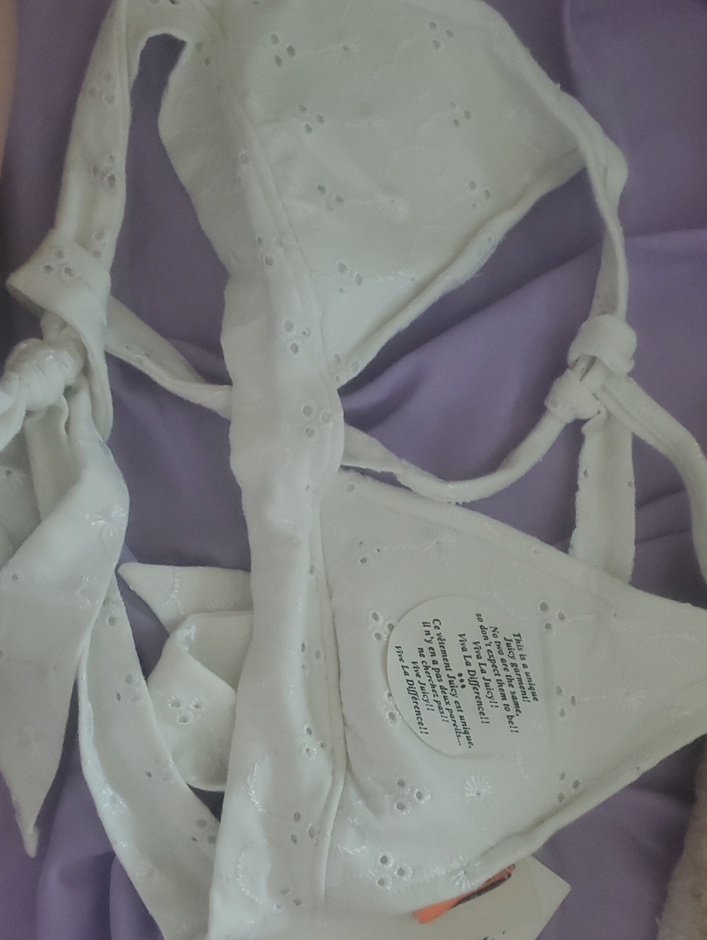 Juicy Couture White Eyelet Triangle Bikini Top Small Halter Nwt